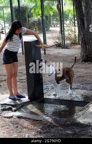barcellona/catalonia/ Spagna/ 25Luglio 2019/oggi le onde di calore hanno colpito 30C e 86F oggi in temeperature le persone godono sulla spiaggia e rinfrescano le onde di calore .. (Foto..Francis Dean / Deanpictures. Foto Stock
