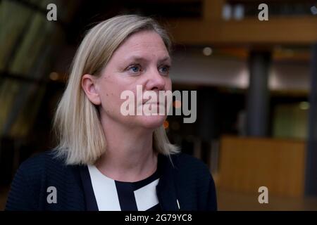 Il ministro delle finanze svedese Magdalena Andersson durante una riunione dei ministri delle finanze dell'Eurogruppo, al Consiglio europeo di Bruxelles, in Belgio. 12 luglio 2021. Credit: ALEXANDROS MICHAILIDIS/Alamy Live News Foto Stock