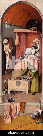 Morte e la Miser di Hieronymus Bosch (c.1450-1516), olio su pannello, c.. 1485-90 Foto Stock