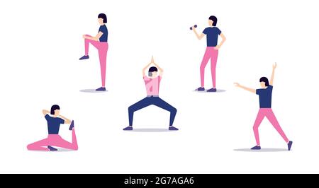 Set per allenamento sportivo illustrazione vettoriale in design piatto Illustrazione Vettoriale