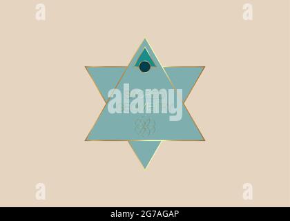 Geometria sacra, modello con logo a forma di triangoli geometrici, fiore d'oro della vita. Simbolo colorato dell'armonia e dell'equilibrio. Segno di purezza verde di lusso. ve Illustrazione Vettoriale