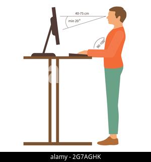 posizione eretta corretta, postura della scrivania dell'ufficio, illustrazione vettoriale Illustrazione Vettoriale