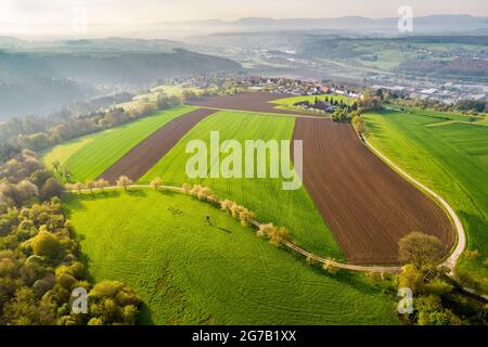 Drone image, Filstal, Foresta Svevia, Baden-Württemberg, Germania Foto Stock