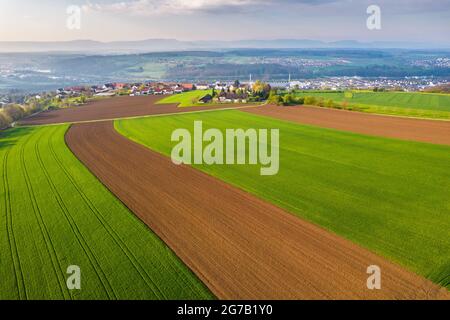 Drone image, Filstal, Foresta Svevia, Baden-Württemberg, Germania Foto Stock