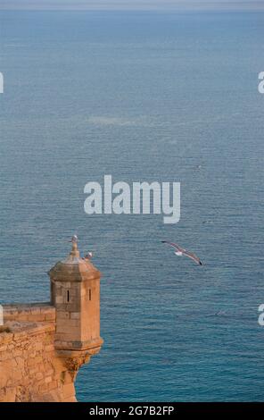 Vista sul Mar Mediterraneo dal Castello di Santa Barbara, Alicante, Spagna. Foto Stock