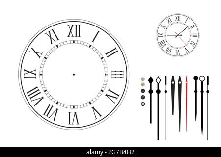 Quadrante orologio in stile retrò con numeri romani. Illustrazione Vettoriale