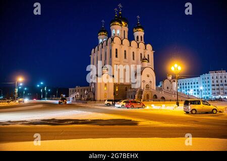 Chiesa ortodossa della Trinità a Magadan, Oblast Magadano, Russia Foto Stock