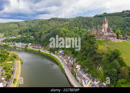 Castello Imperiale di Cochem sulla Mosella, Valle della Mosella, Germania Foto Stock
