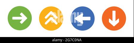 Set di icone freccia, sinistra, destra, su, giù simbolo sulla struttura dei pulsanti. Illustrazione Vettoriale