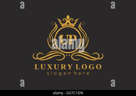 UP Letter Royal Luxury Logo template in arte vettoriale per Ristorante, Royalty, Boutique, Cafe, Hotel, Araldica, Gioielli, Moda e altri vettori illustratore Illustrazione Vettoriale