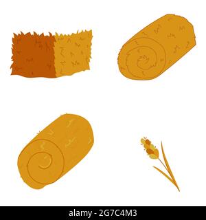 Impostare una balla diversa di fieno isolata su sfondo bianco. Fiocco di fieno essiccato, fieno di fieno di fieno di fieno di fieno di fieno di fieno di fieno agricolo rurale - il vettore illustra Illustrazione Vettoriale
