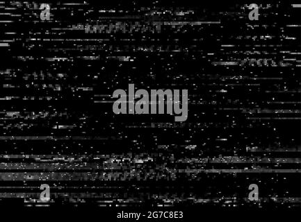 Schermo glitch Distortion, effetto video glitch VHS con linee e rumore, sfondo vettoriale. Pixel TV su schermo digitale TV, computer o VHS sig Illustrazione Vettoriale