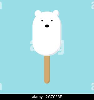 Gelato Polar Bear, stile piatto, gelato a forma di orso polare, su sfondo blu. Isolato. Illustrazione vettoriale Illustrazione Vettoriale