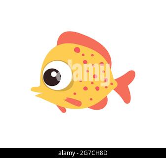 Pesce giallo. Mondo sottomarino. Acquario o marino tropicale. Isolato su sfondo bianco. Illustrazione in stile cartoon. Design piatto. Art Foto Stock