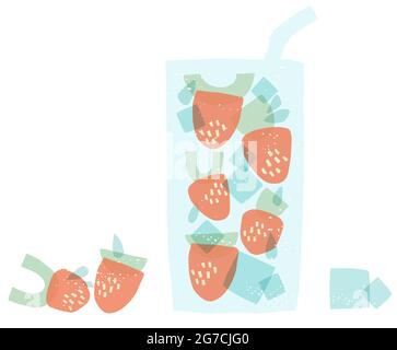 Fragole di forme geometriche. Cocktail di fragole stilizzato Illustrazione Vettoriale