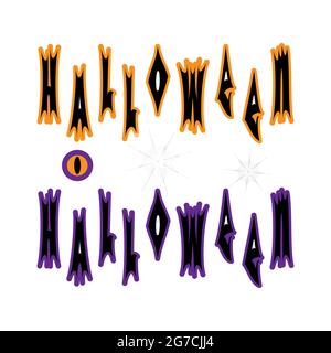 Scritta Halloween nera, web ragno, occhio, elementi isolati per il design per la vacanza Halloween. Illustrazione vettoriale Illustrazione Vettoriale