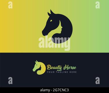 Il design del logo di Horse Woman può essere utilizzato come segno, icona o simbolo, vettore a strati completi e facile da modificare e personalizzare dimensioni e colori, compatibile con quasi Illustrazione Vettoriale