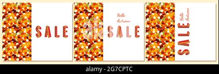 Banner set di vendita autunno, Hello vendita autunno, modello per il tuo design, luogo per testo, lettere. Sfondo astratto di forme forme, colori autunnali. Illustrazione vettoriale Illustrazione Vettoriale