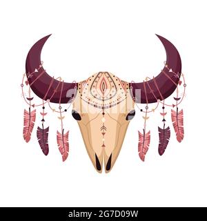 Vettore boho animale cranio. Illustrazione mistica in stile piatto Illustrazione Vettoriale