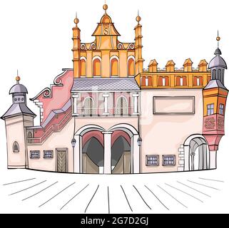 Chiesa di San Wojciech sulla piazza del mercato nella parte storica della città. Cracovia. Illustrazione Vettoriale
