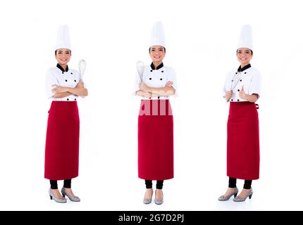 Chef asiatico, professionista, compositing di tre scene isolati su sfondo bianco Foto Stock