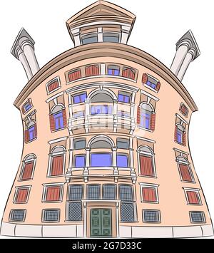 Illustrazione vettoriale di un vecchio edificio a più piani. Venezia. Italia. Illustrazione Vettoriale