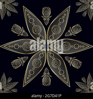 Splendido mandala con un gradiente dorato su sfondo nero per il tuo design Illustrazione Vettoriale