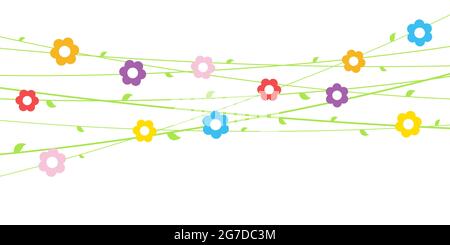 EPS 10 sfondo file vettoriale con fiori su stringhe per periodo primaverile in diversi colori per pasqua e concetti freschi Illustrazione Vettoriale