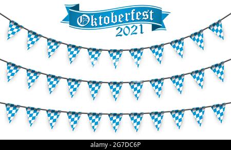 Oktoberfest 2021 garlands con motivo a scacchi blu-bianco e testo Oktoberfest Illustrazione Vettoriale