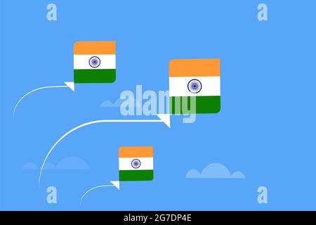 Aquiloni di colori della bandiera indiana che volano nel cielo. Un concetto di giorno dell'Indipendenza Indiana Illustrazione Vettoriale