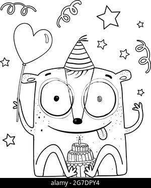 Libro da colorare buon compleanno Monster for Kids Illustrazione Vettoriale