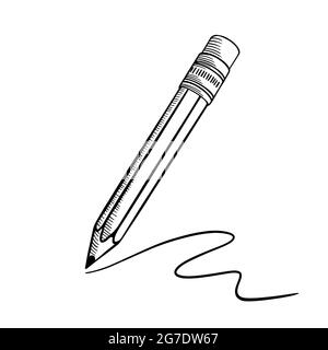 Schizzo a matita disegnato a mano con tratto. Noodle nero su sfondo bianco. Illustrazione vettoriale. Illustrazione Vettoriale