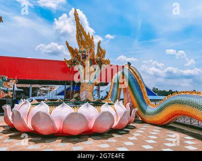 Wat Saman Rattanaram tempio dei petali di fiori a Chachoengsao, Thailandia Foto Stock