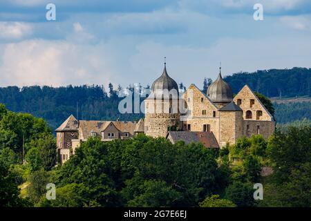 Il castello della bellezza del sonno Dornröschen Sababurg a Hofgeismar in Assia Foto Stock