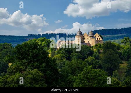 Il castello della bellezza del sonno Dornröschen Sababurg a Hofgeismar in Assia Foto Stock