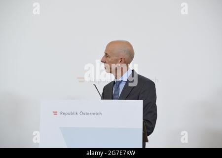 Vienna, Austria. 13th luglio, 2021. Conferenza stampa dopo l'inizio del Consiglio per i nuovi Mondi di lavoro con il Ministro del lavoro Martin Kocher (ÖVP). Foto Stock