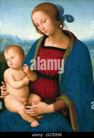 Madonna col Bambino di Pietro Perugino (Pietro Vannucci: c.1450-1523), olio su pannello di pioppo, c. 1500 Foto Stock