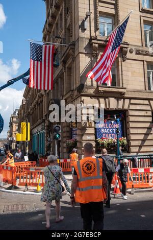 Glasgow, Scozia, Regno Unito. 13 luglio 2021. Riprese dell'ultimo film di Indiana Jones nel centro della città. Credito: SKULLY/Alamy Live News Foto Stock