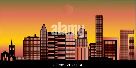 skyline di houston con punto di riferimento in america Illustrazione Vettoriale