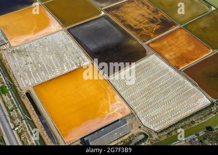 Phetchaburi sale appartamenti Naklua, aziende agricole e agricoltori raccolta di sale a Phetchaburi, Thailandia Foto Stock