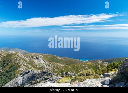 Vista su Montecristo e Pianosa da Monte Capanne, Isola d'Elba. Foto Stock