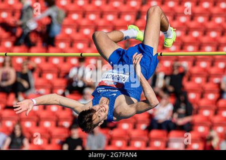 NEWCASTLE, REGNO UNITO. 13 Luglio 2021. Marco Fassinotti MenÕs Italia compete a MŸller High Jump durante il Gran Premio di Gran Bretagna 2021 a Gateshead martedì 13 luglio 2021 a NEWCASTLE, REGNO UNITO. Credit: Taka G Wu/Alamy Live News Foto Stock