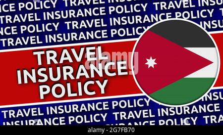 Jordan Circular Flag with Travel Insurance Policy Titles - Illustrazione 3D Foto Stock