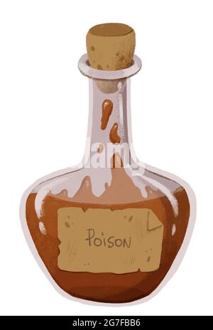 Bottiglia di vetro con pozione magica. Veleno. Illustrazione di Halloween Foto Stock