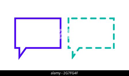 Delineare le bolle quadrate di chat. Linee continue e tratteggiate caselle di testo vuote, bolle vocali o cornici di virgolette. Illustrazione vettoriale isolata. Illustrazione Vettoriale