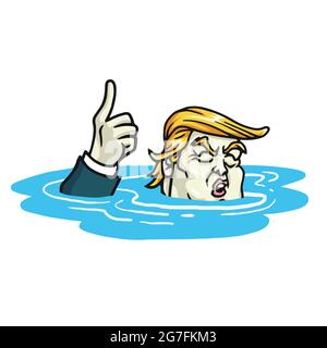 Donald Trump annegare l’accordo sul cambiamento climatico. Illustrazione di Cartoon Vector Illustrazione Vettoriale