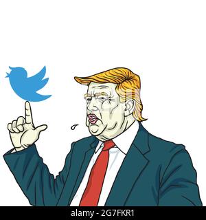 Donald Trump e Social Media Communication Twitter icona. Vettore Cartoon Illustrazione Vettoriale