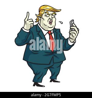 Donald Trump commenta sui social media. Vettore cartoon Illustrazione Vettoriale