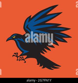 Mascotte Raven Sport Bird con logo Angry. Disegno di illustrazione vettoriale Illustrazione Vettoriale