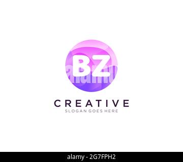 Logo iniziale BZ con modello cerchio colorato Illustrazione Vettoriale